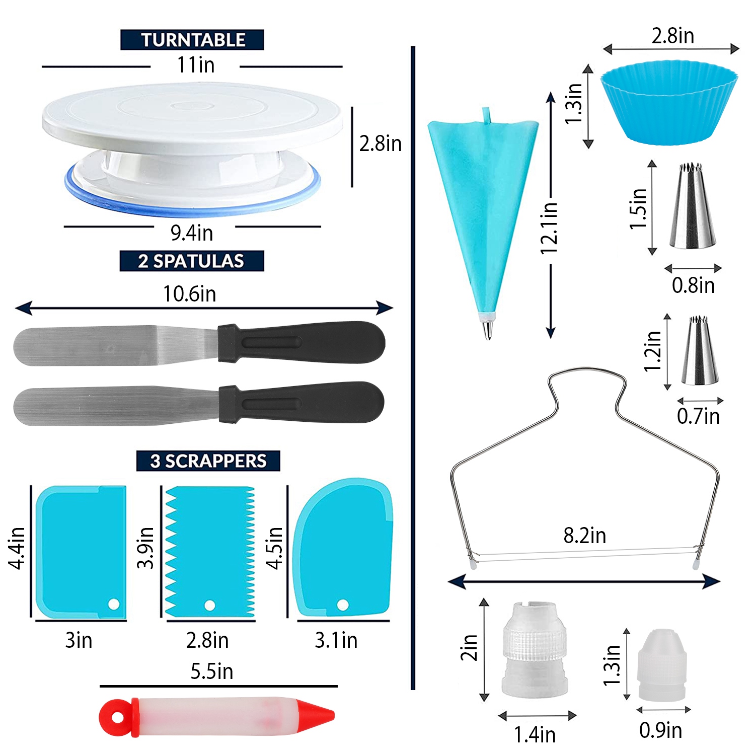 1 Set 11in Rotating Cake Turntable 108Pcs Cake Decorating Supplies Kit Revolving Cake Table Stand Base Baking Tools — foto 9