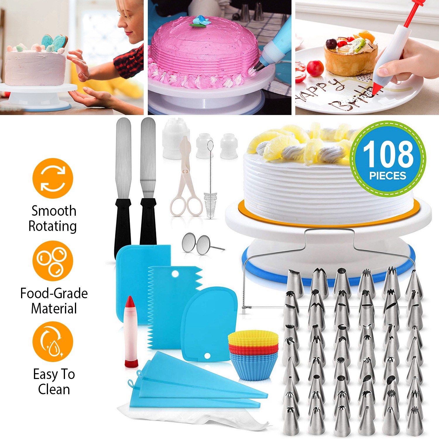 1 Set 11in Rotating Cake Turntable 108Pcs Cake Decorating Supplies Kit Revolving Cake Table Stand Base Baking Tools — foto 12
