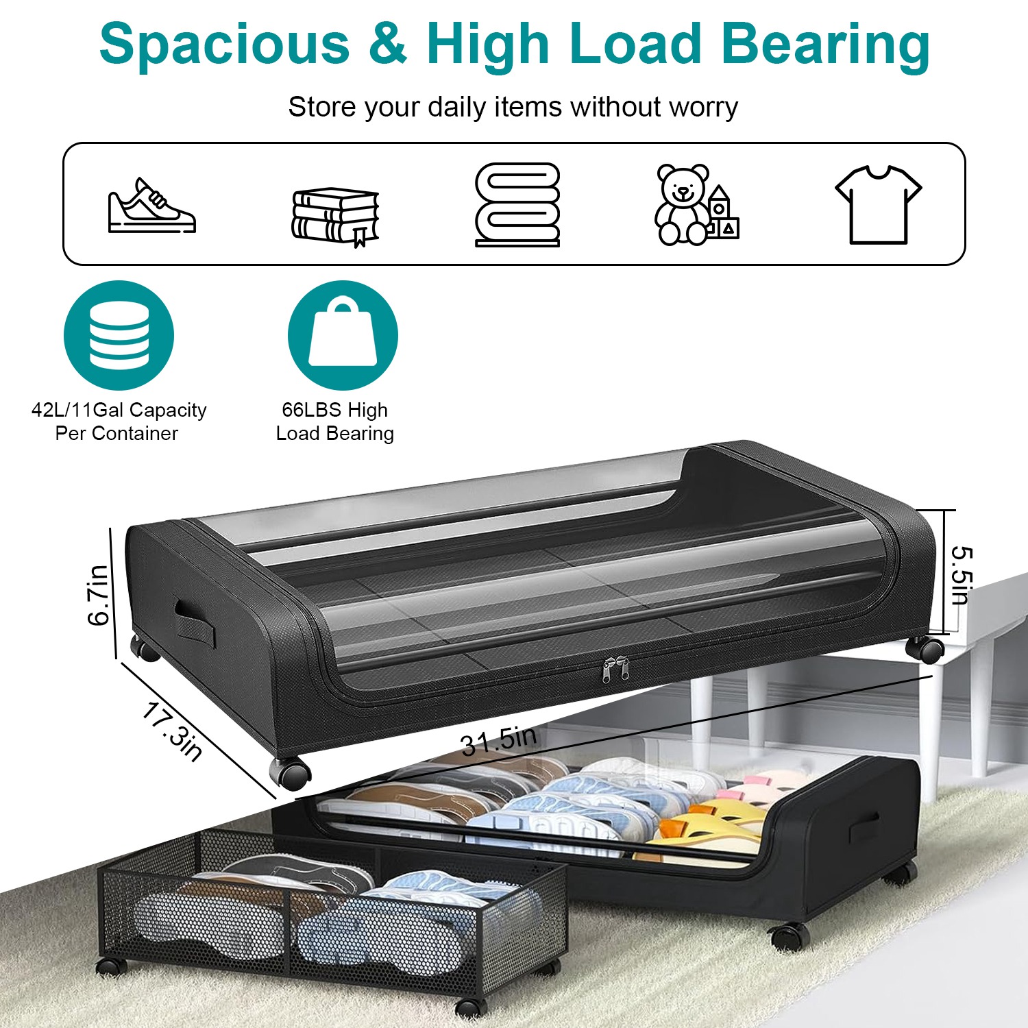 Under Bed Storage Containers With Lids Wheels And Handles Set_voghion.com