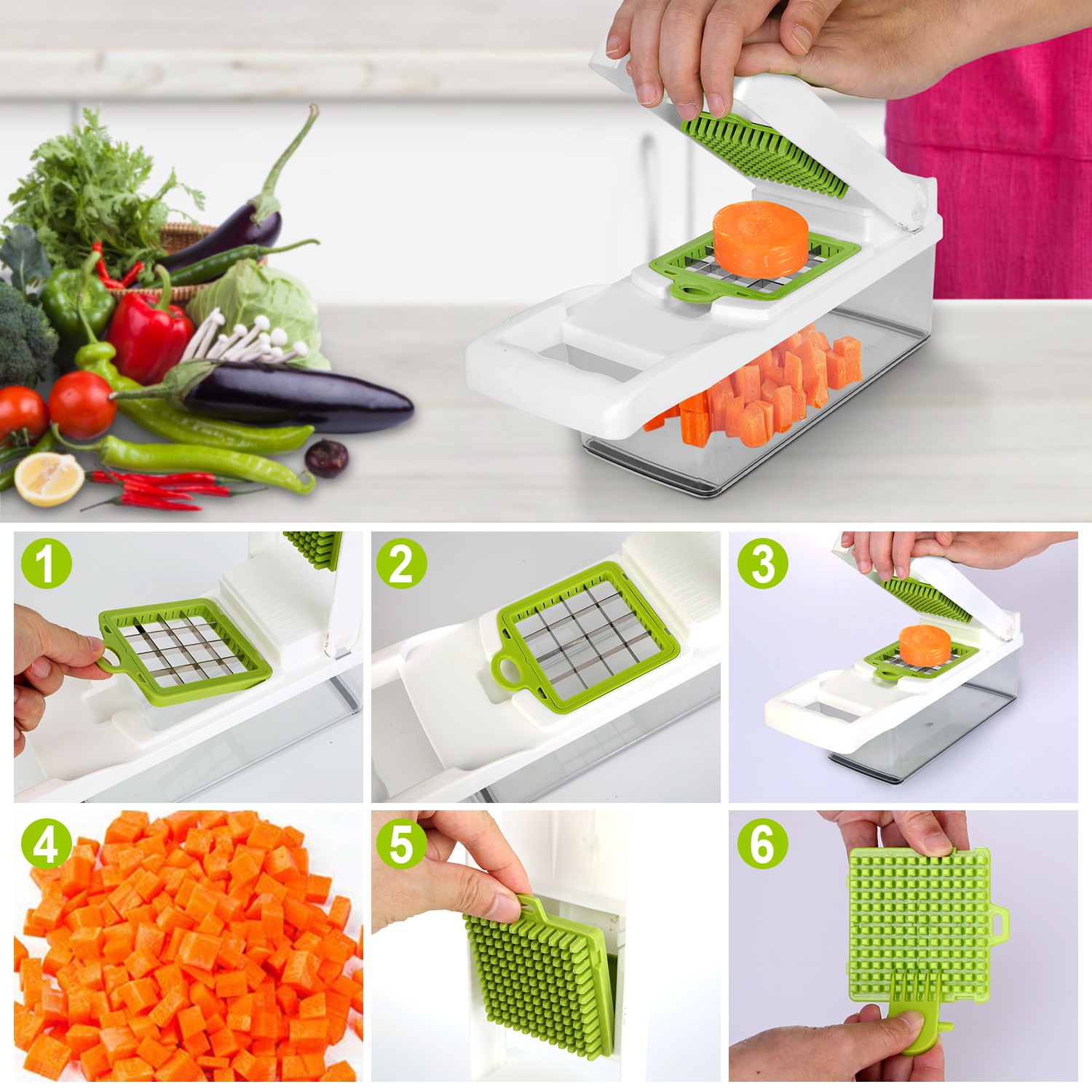 1Set 12 In 1 Vegetable Chopper With Container Kitchen Food Slicer Dicer Grater Peeler Egg Separator Hand Protector For Onion Salad Potato — foto 10