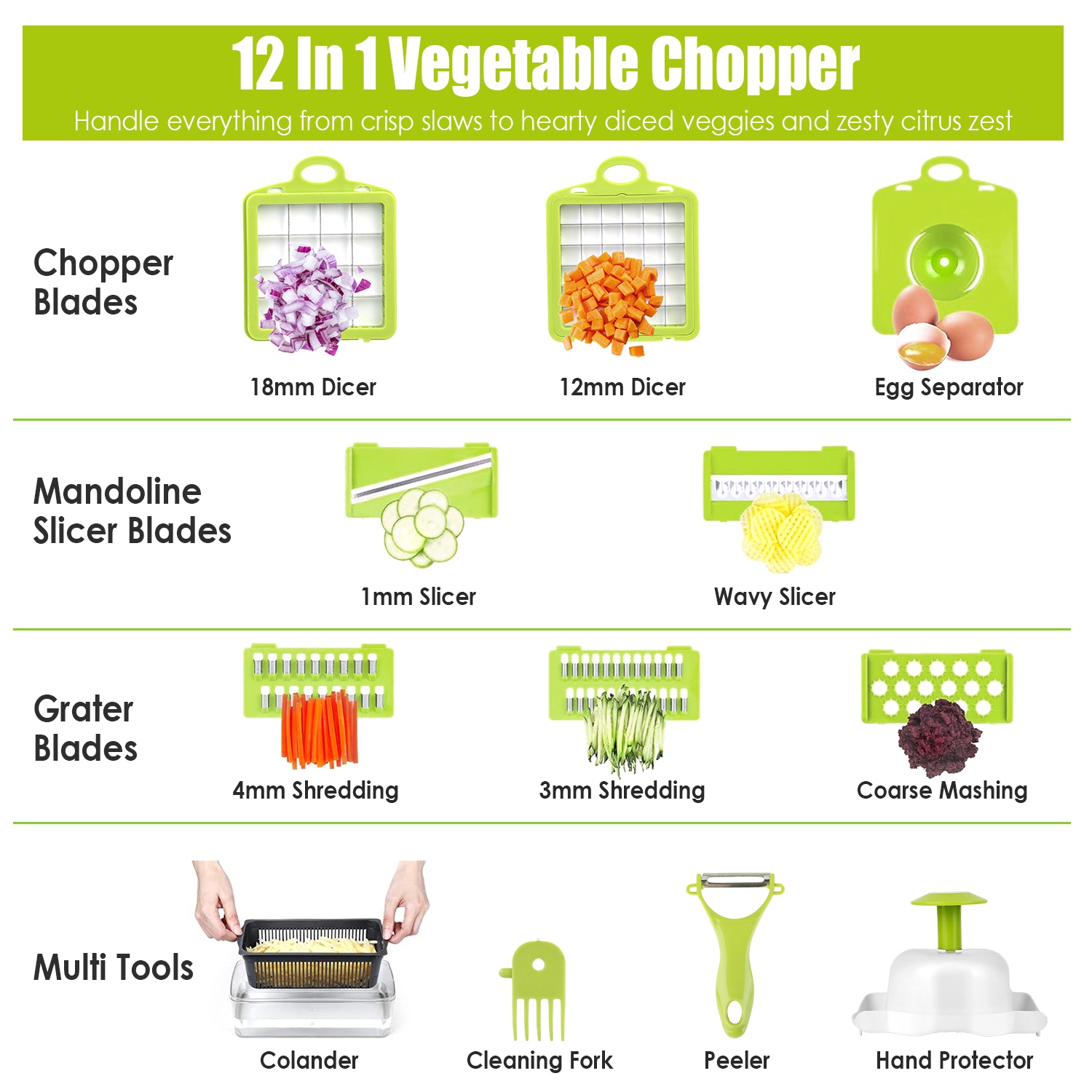 1Set 12 In 1 Vegetable Chopper With Container Kitchen Food Slicer Dicer Grater Peeler Egg Separator Hand Protector For Onion Salad Potato — foto 9