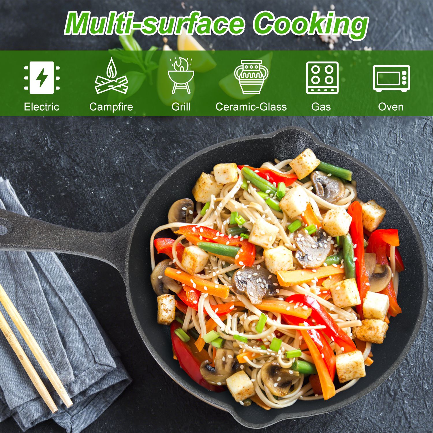 3Pcs Pre-Seasoned Cast Iron Skillet Set For Indoor Outdoor 6in 8in 10in Non-Stick Oven Safe Cookware Heat-Resistant Frying Pan For Frying Cooking Baking — foto 6