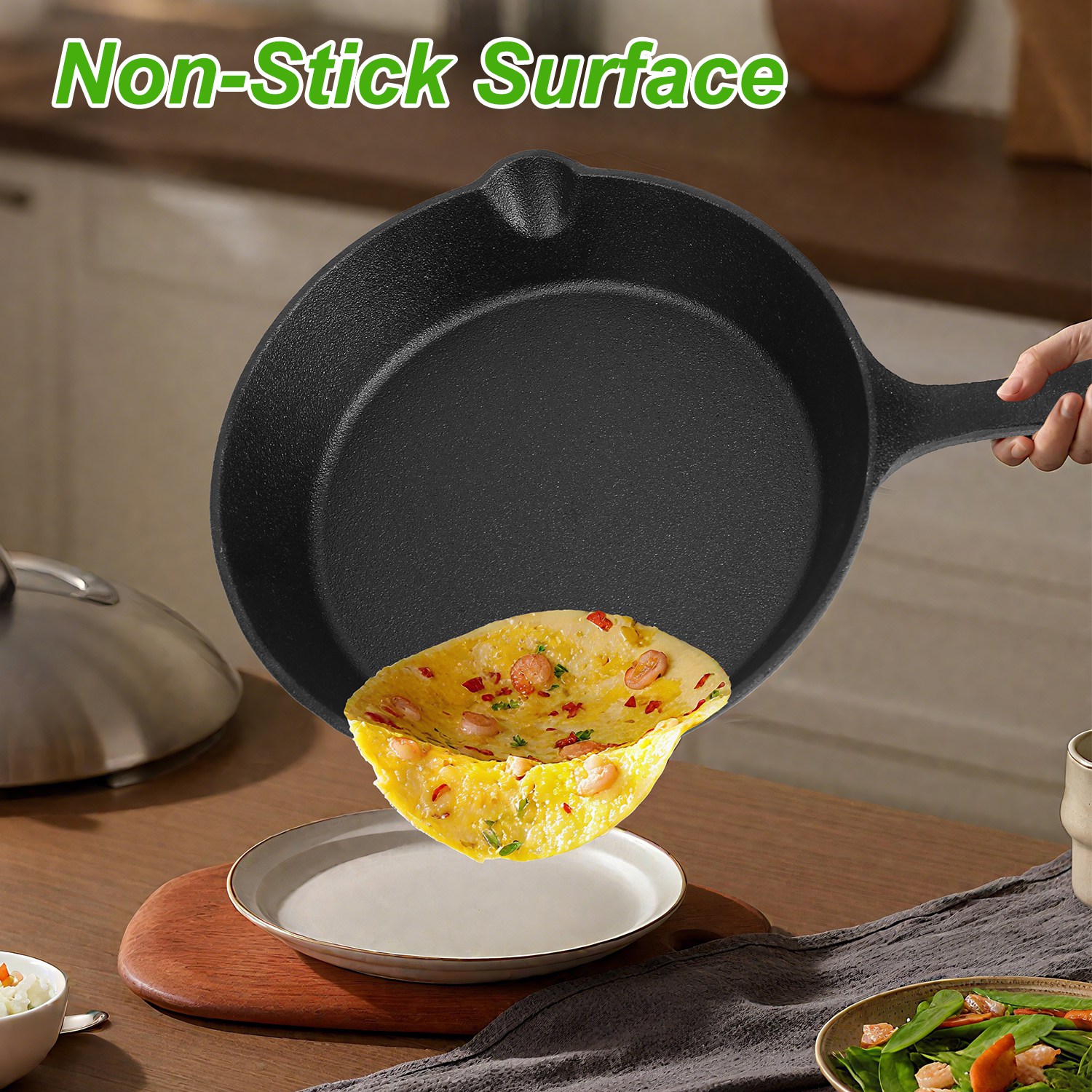3Pcs Pre-Seasoned Cast Iron Skillet Set For Indoor Outdoor 6in 8in 10in Non-Stick Oven Safe Cookware Heat-Resistant Frying Pan For Frying Cooking Baking — foto 9