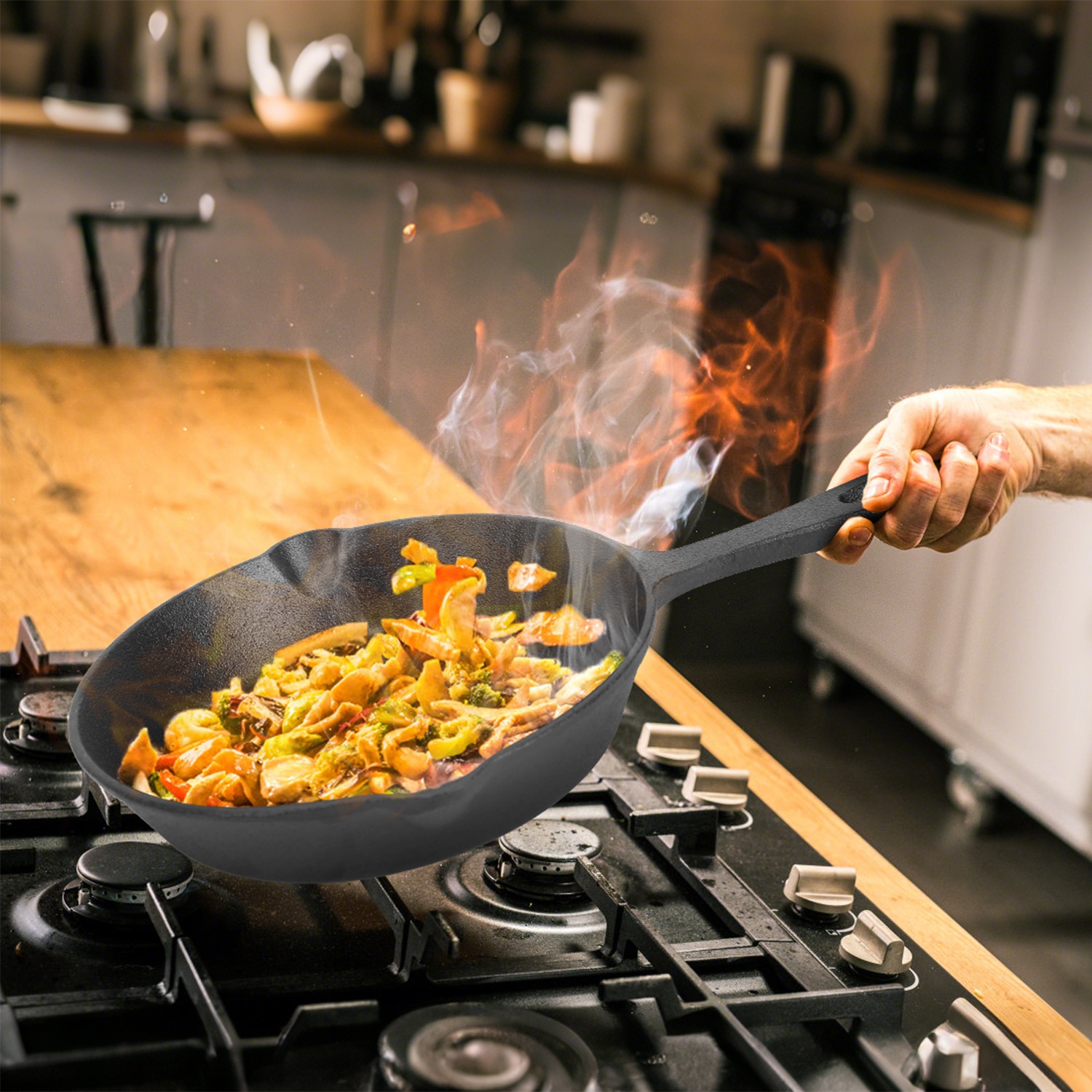 3Pcs Pre-Seasoned Cast Iron Skillet Set For Indoor Outdoor 6in 8in 10in Non-Stick Oven Safe Cookware Heat-Resistant Frying Pan For Frying Cooking Baking — foto 7