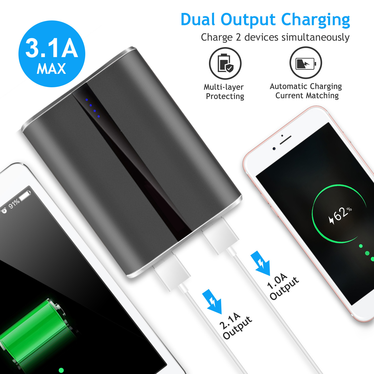 1Pc 12000mAh Portable Charger With Dual USB 3.1A Output Power Bank Ultra-Compact External Battery Pack Fast Charging - Image 10