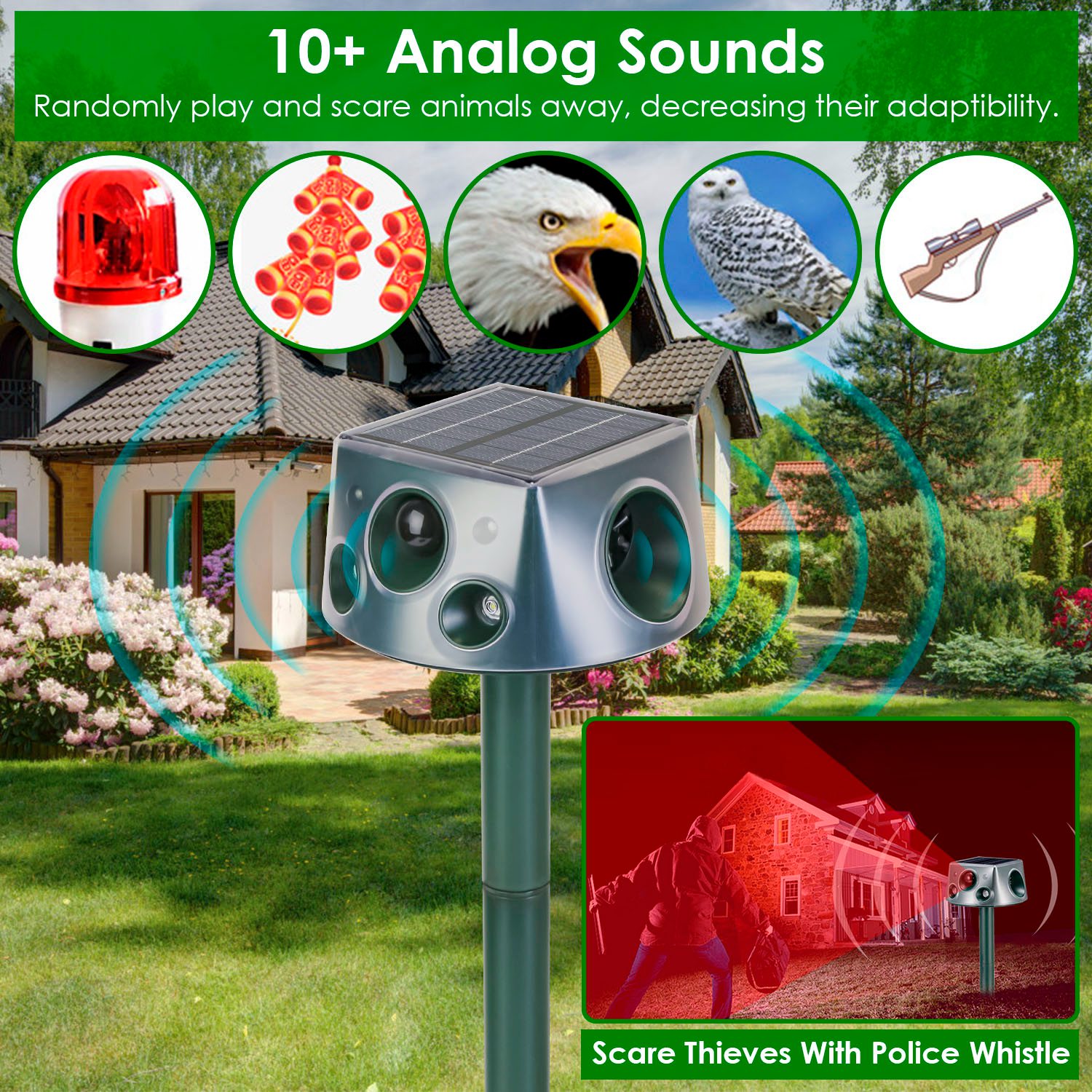 1Pc Ultrasonic Solar Animal Repeller Outdoor  Mole Snake Squirrel Repellent Waterproof With 3 Modes Motion Sensor Vibration Stake For Farm Garden Yard — view 4