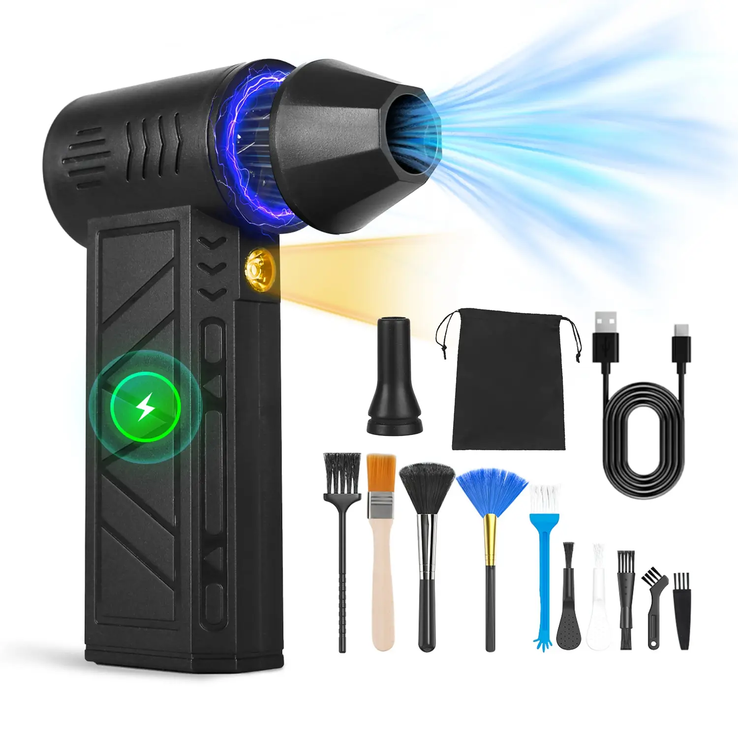 1Pc Compressed Air Duster With LED Light Up To 150000RPM Speed For PC Keyboard Cleaning High Speed Rechargeable Cordless Air Blower With 4 Speeds For Home Car O