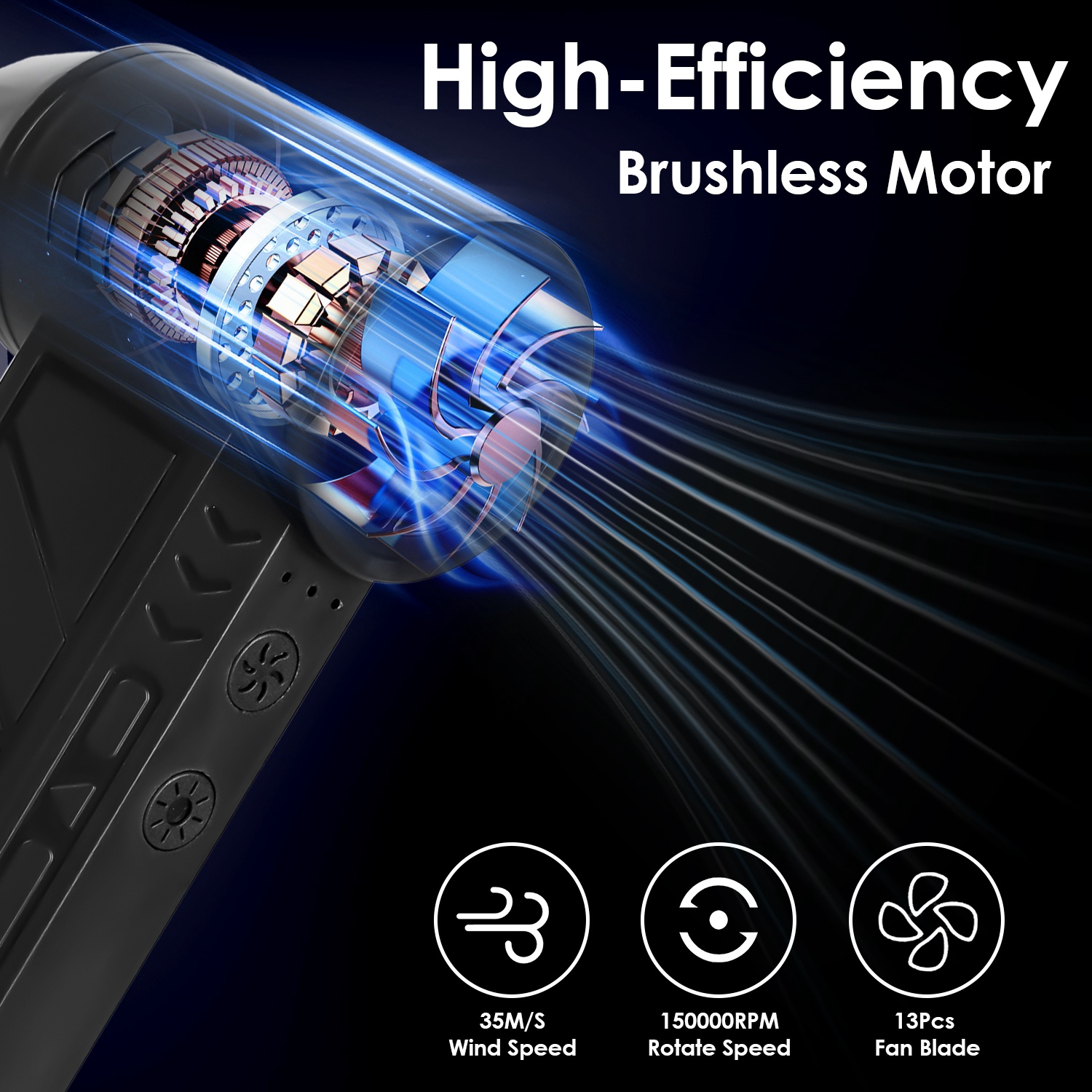 Compressed Air Duster With LED Light Up To 150000RPM Speed For PC Keyboard Cleaning High Speed Rechargeable Cordles... image 4