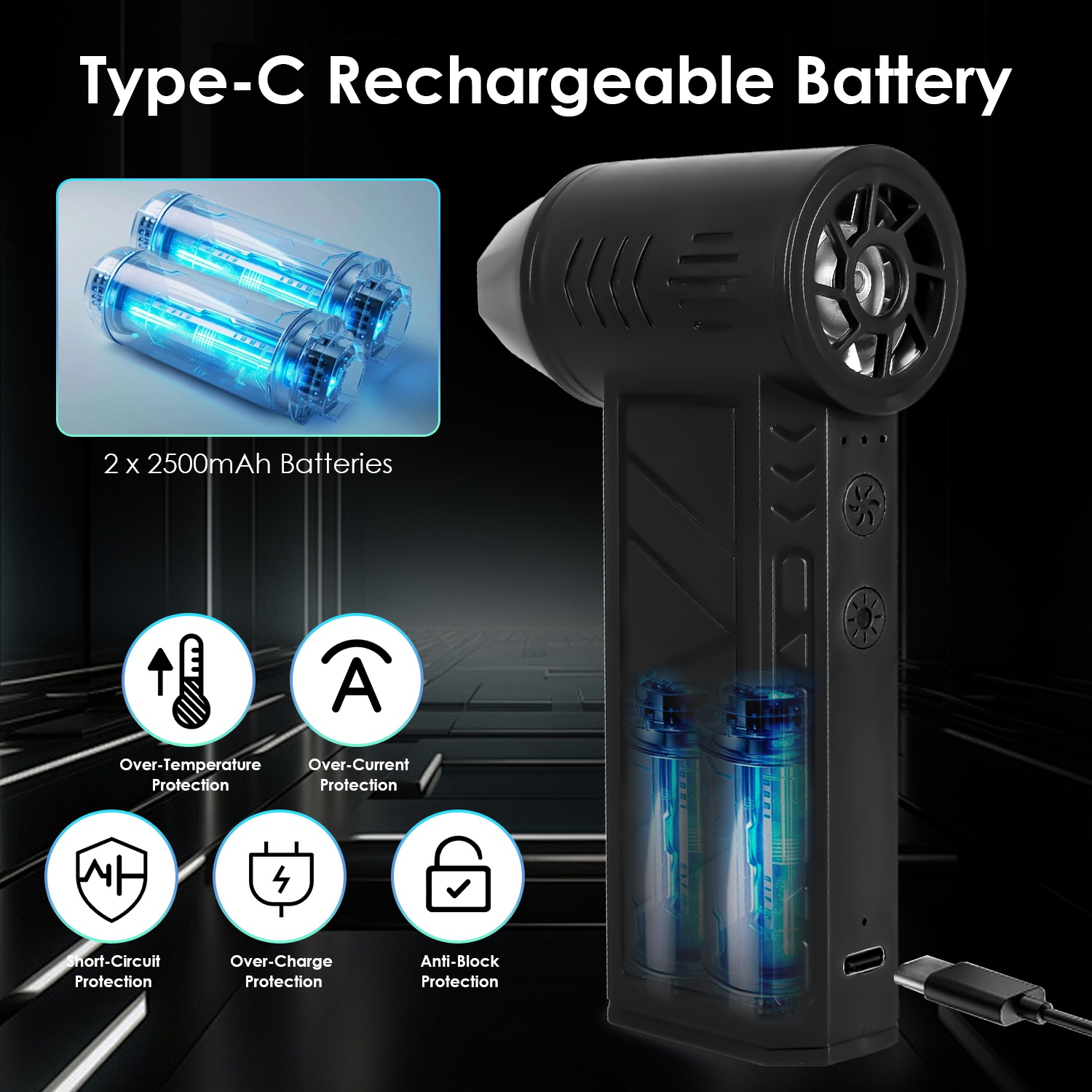 Compressed Air Duster With LED Light Up To 150000RPM Speed For PC Keyboard Cleaning High Speed Rechargeable Cordles... image 8