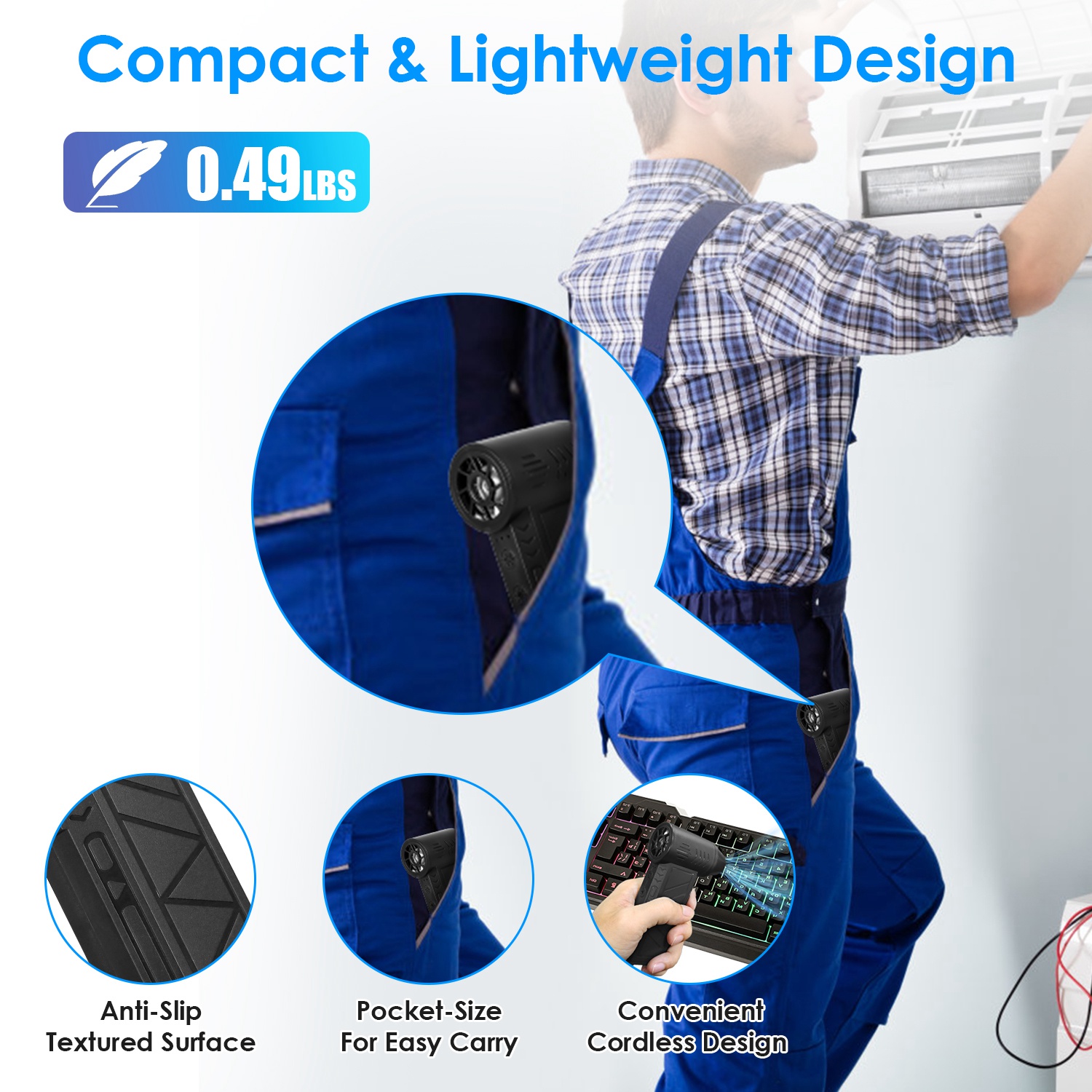 Compressed Air Duster With LED Light Up To 150000RPM Speed For PC Keyboard Cleaning High Speed Rechargeable Cordles... image 6