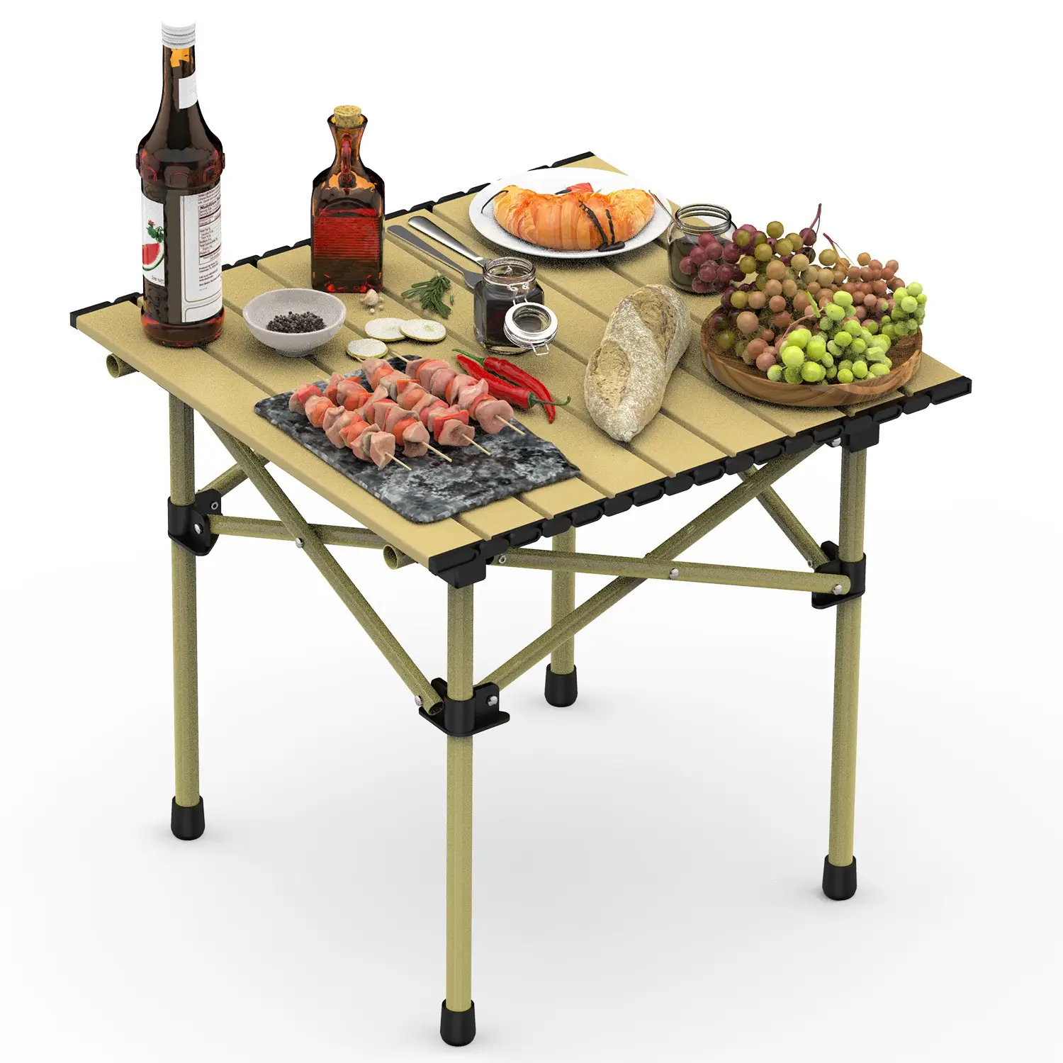 1Pc S Or L Size Options Folding Camping Table Portable Lightweight Carbon Steel Roll-up Picnic BBQ Desk With Carry Bag Heavy Duty For Outdoor Beach Backyard Par