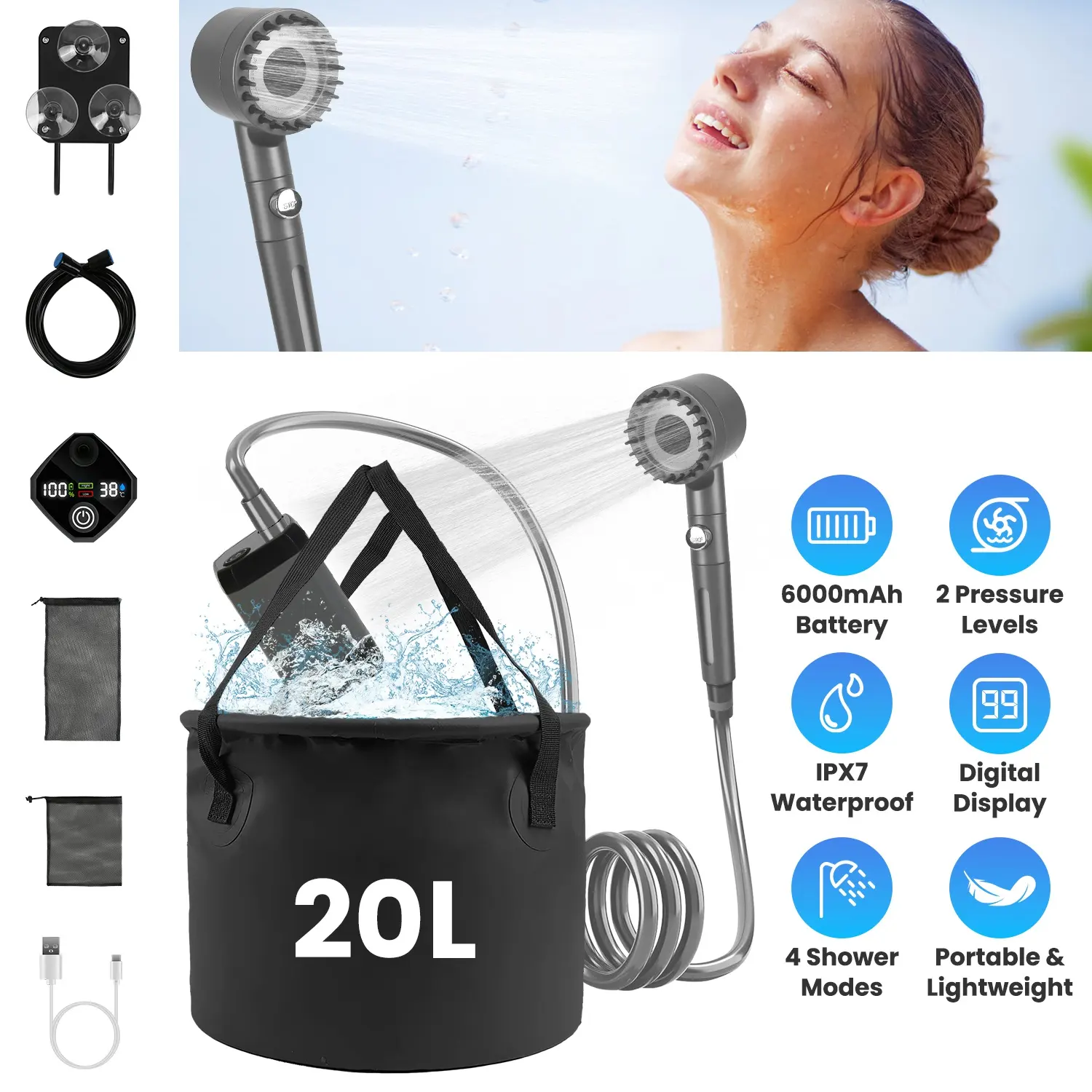 Portable Shower For Camping Include IPX7 Waterproof