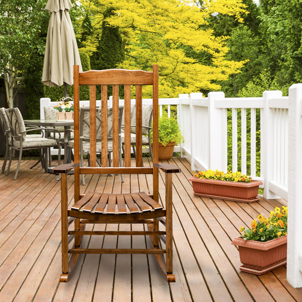 Wooden Rocking Chair With Original Wood Color, Poplar Wavy Shape And Armrests