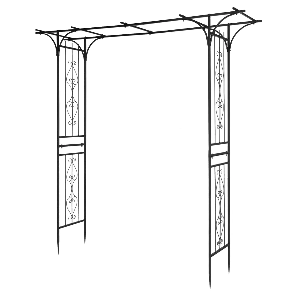 7.1ft Black Flat Top Wrought Iron 16mm Pipe Courtyard Iron Arch