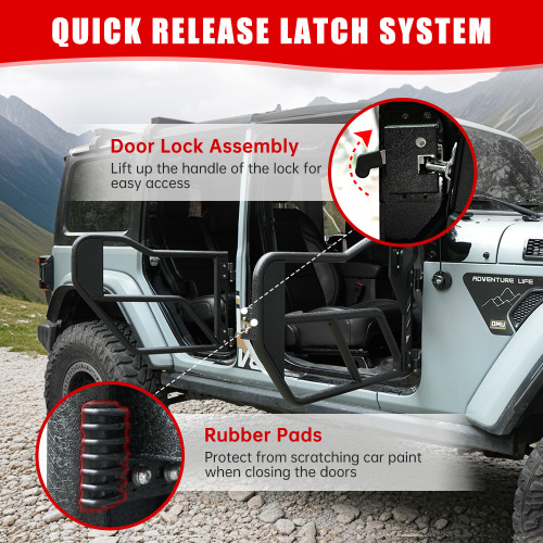 Tube Doors With Side View Mirror For 2018-2024 Wrangler JL JLU & Gladiator JT 4-Doors, Includes 4XE, 4-piece Set Off Road Summer Trail Adventure - Image 7