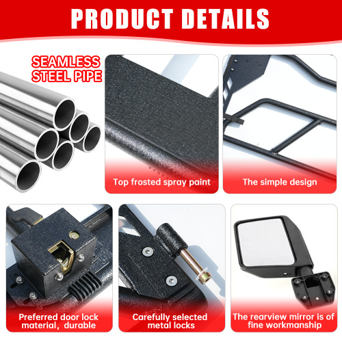 Tube Doors With Side View Mirror For 2018-2024 Wrangler JL JLU & Gladiator JT 4-Doors, Includes 4XE, 4-piece Set Off Road Summer Trail Adventure - Image 2