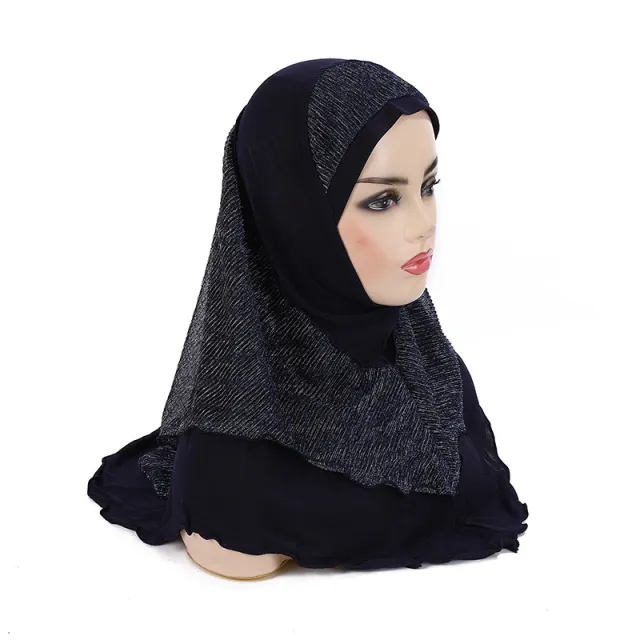 Malay Women's Crystal Ma Gold Silk Stitching Veil Hat Headscarf Navy Blue - Shop at LoveMi