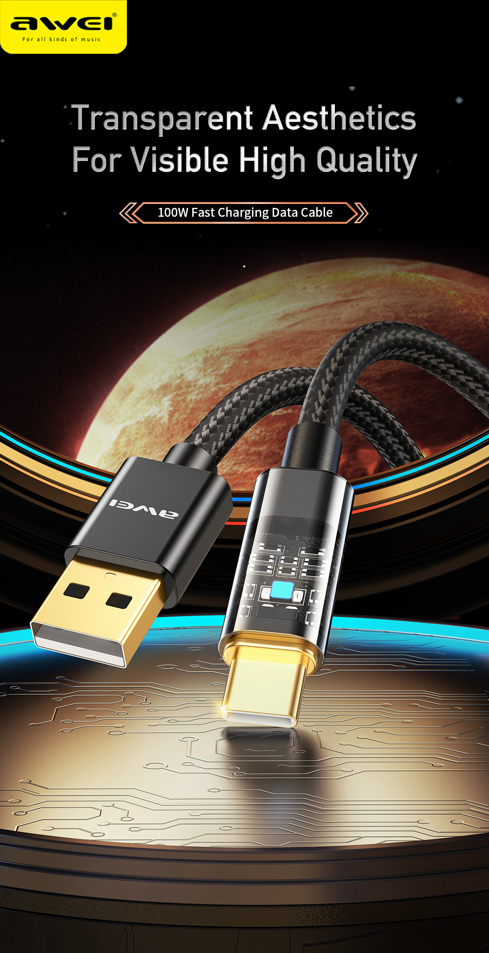 AWEI Smart Fast Charging Data Cable 1M