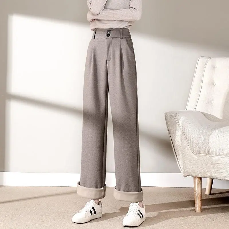 High Waist Loose Vertical Suit Casual Mopping Long Pants - Coffee