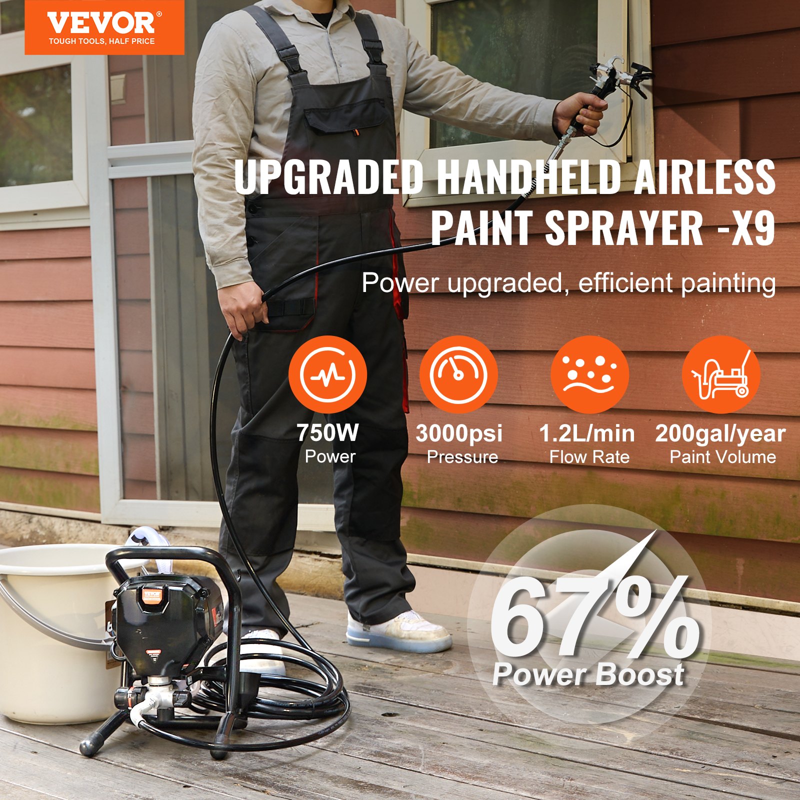 VEVOR Stand Airless Paint Sprayer, 3000PSI 750W Efficient Electric Airless Sprayer,for Home... thumbnail 1