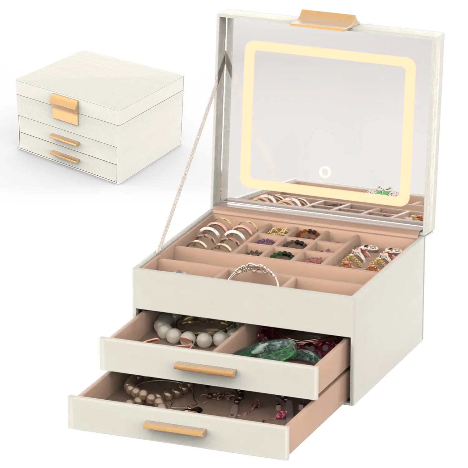 Jewelry Box With LED Mirror 3 Layer