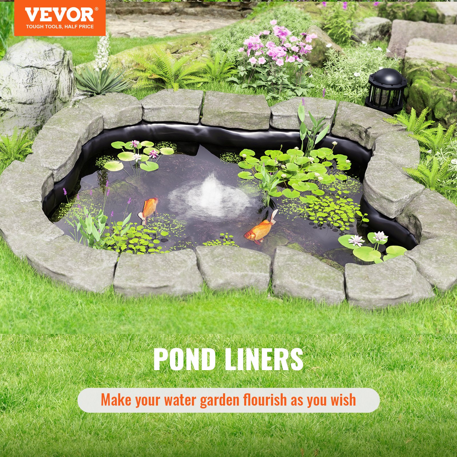 VEVOR Pond Liner, 10 X 13 Ft 20 Mil Thickness, Pliable LLDPE Material Pond Skins, Easy... thumbnail 1