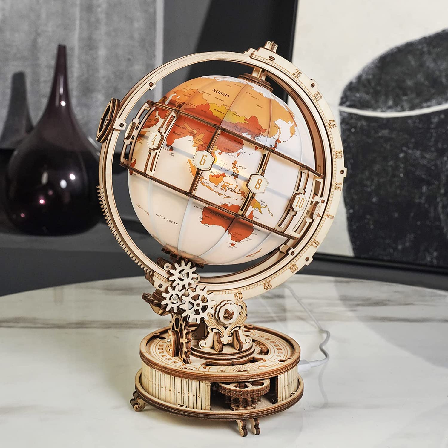 ROKR Luminous Globe 3D Wooden Puzzle – 180-Piece DIY Model Kit - Image 5
