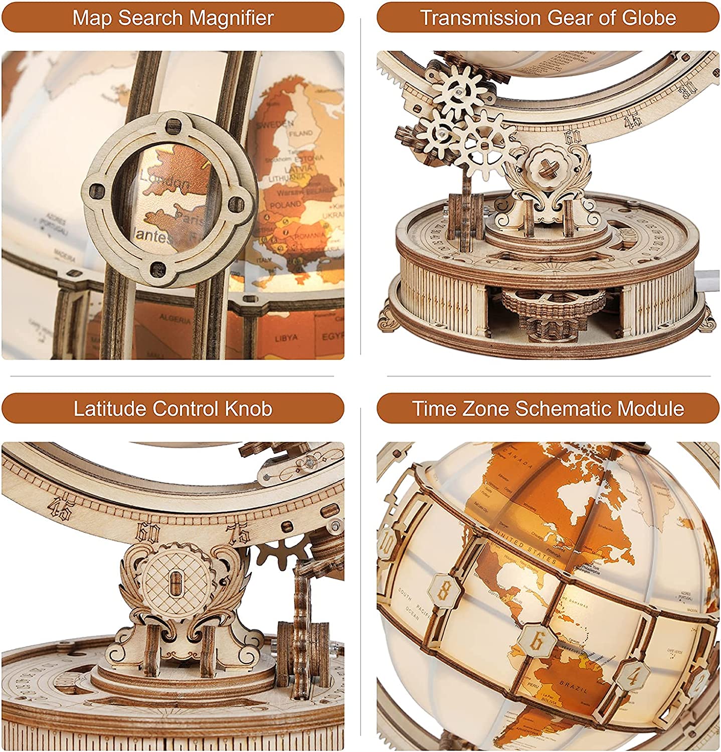 ROKR Luminous Globe 3D Wooden Puzzle – 180-Piece DIY Model Kit - Image 7