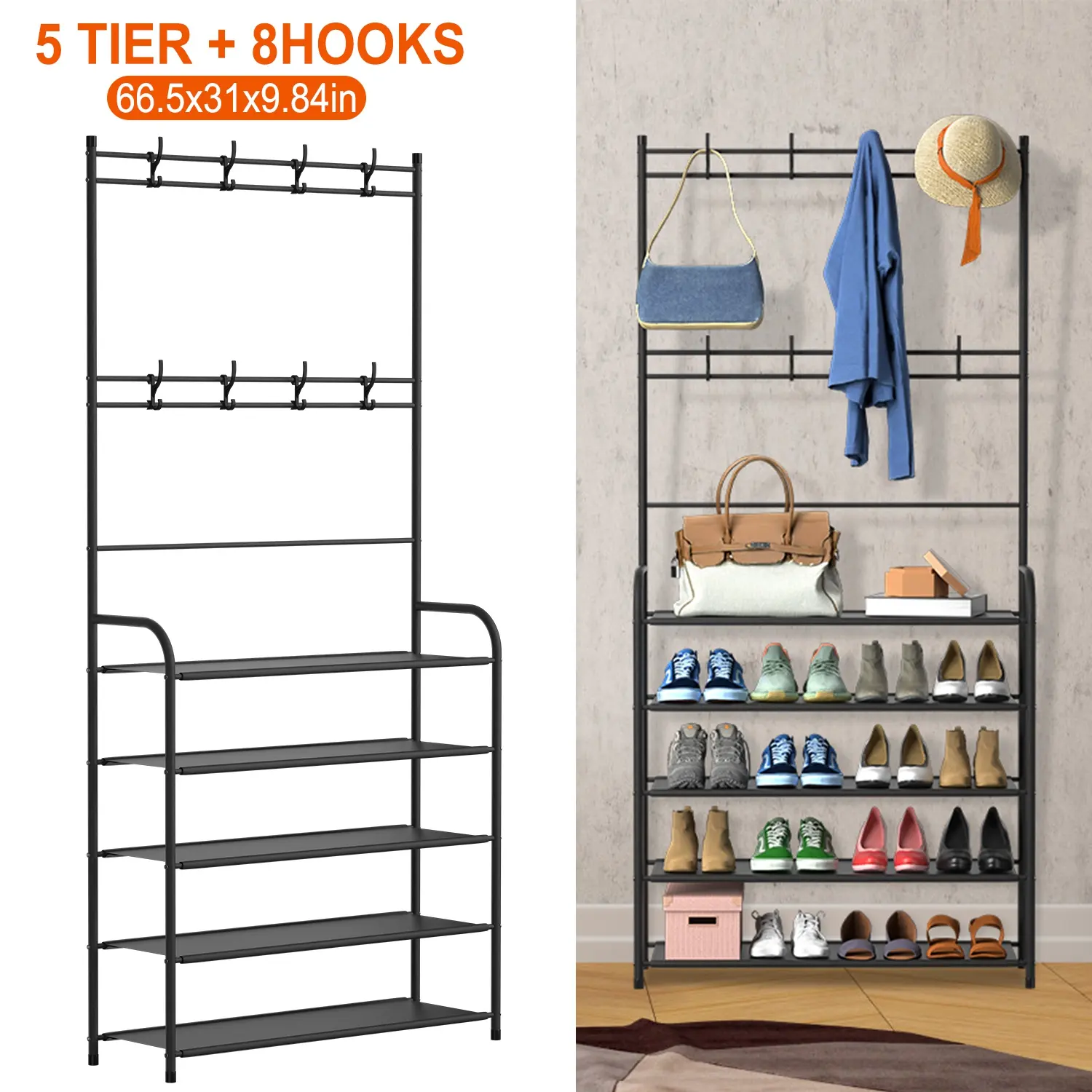 Entryway Coat Hat Rack Shoe Storage Shelf