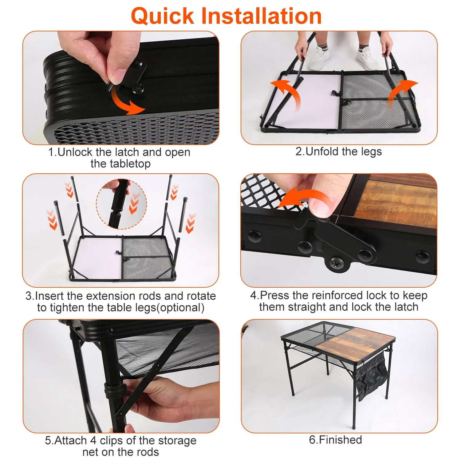 35.43x23.62x26in Foldable Camping Table Collapsible Picnic Aluminum Alloy Grill Stand 66LBS Max Load Height Adjustable BBQ Table With Adjustable Height Storage 