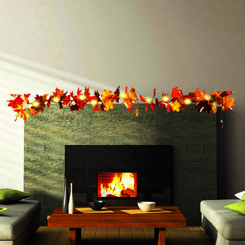 Autumn Fall Maple Leaves LED Lights Garland Hanging Plant Halloween Home Decor — image 3