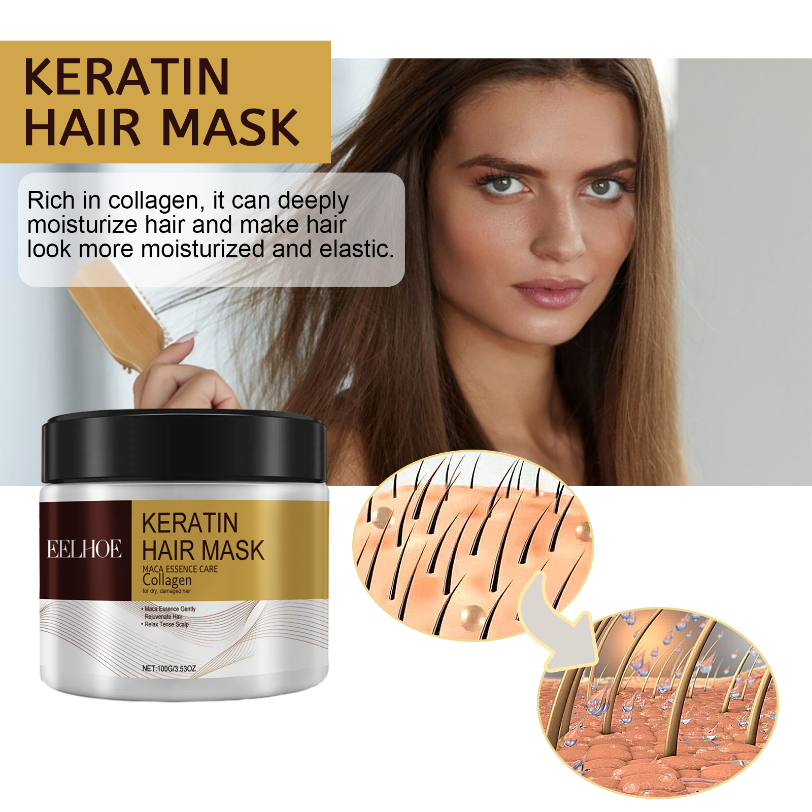EELHOE Repair Moisturizing Hair Mask Deeply Moisturizes And Repairs Damaged Hair Dry, Split Ends And Tangled Hair Mask image 4