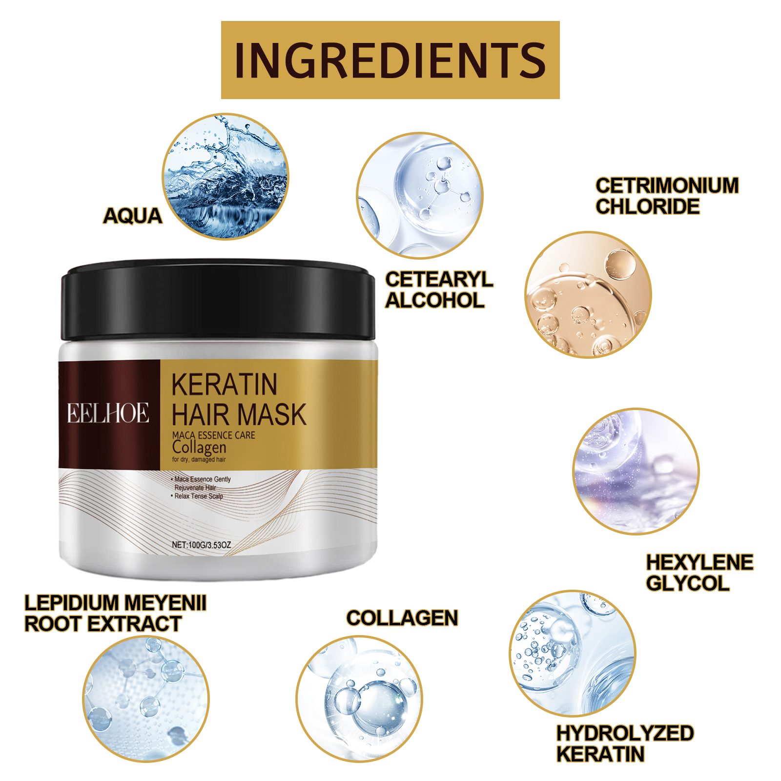 EELHOE Repair Moisturizing Hair Mask Deeply Moisturizes And Repairs Damaged Hair Dry, Split Ends And Tangled Hair Mask image 6