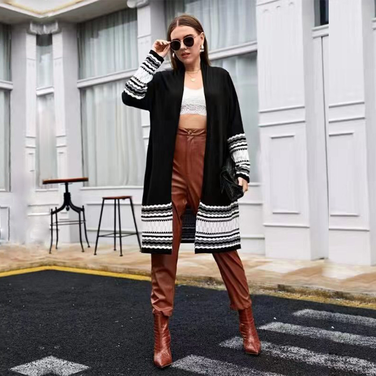 Plus Size Glitter Knit Cardigan - Oversized Lazy Style Open Front Shiny Coat For Women