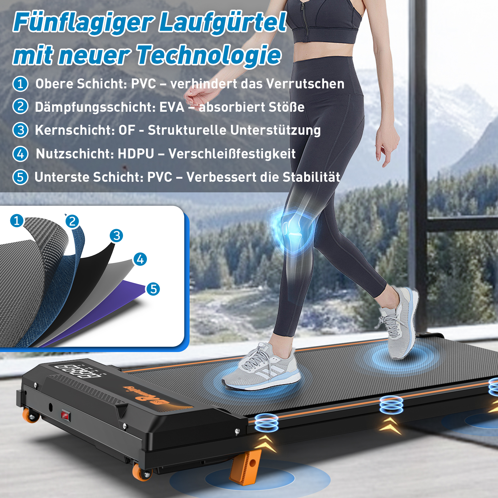 EU Walking Pad Treadmill For Home – Home Office Treadmills Under Desk Desk Treadmill Pad Quiet Portable Compact Treadmill Small Mini Treadmill LED Display Remote Control Treadmill Weight Of 120KG