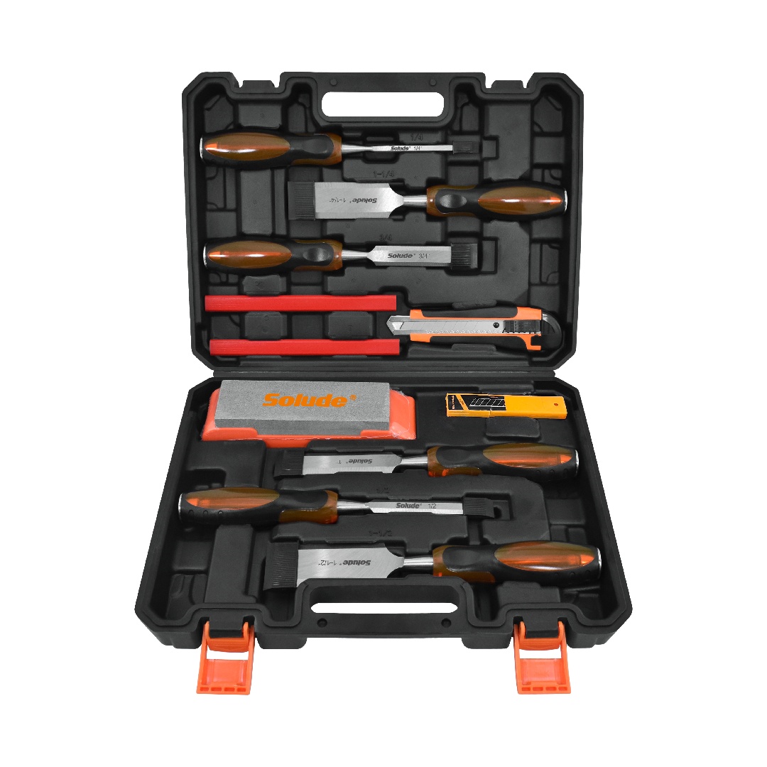 11 Piece Rubber Handle Woodworking Chisel Tool Set - Image 3