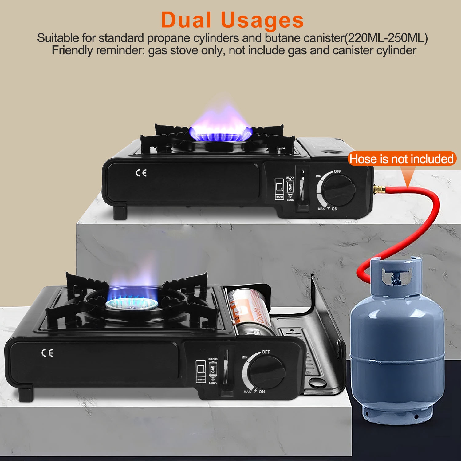 1Pc 3300W Portable Camping Stove Butane Canister Dual Fuel Burner Piezo Electric Ignition Single Burner With Automatic Tank Ejection Overpressure Cut Off Carry Case For Camping Hiking Picnic Fishing B — foto 3