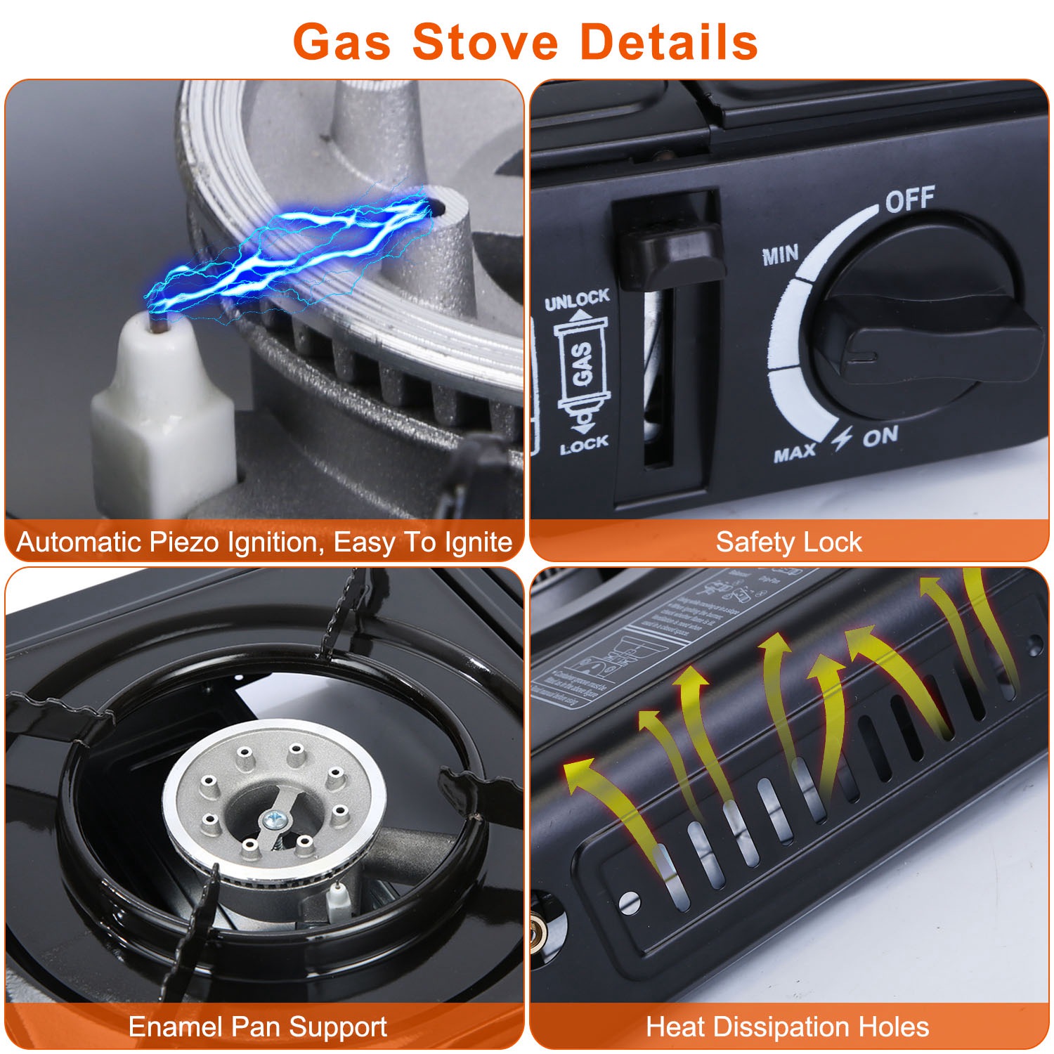 1Pc 3300W Portable Camping Stove Butane Canister Dual Fuel Burner Piezo Electric Ignition Single Burner With Automatic Tank Ejection Overpressure Cut Off Carry Case For Camping Hiking Picnic Fishing B — foto 9