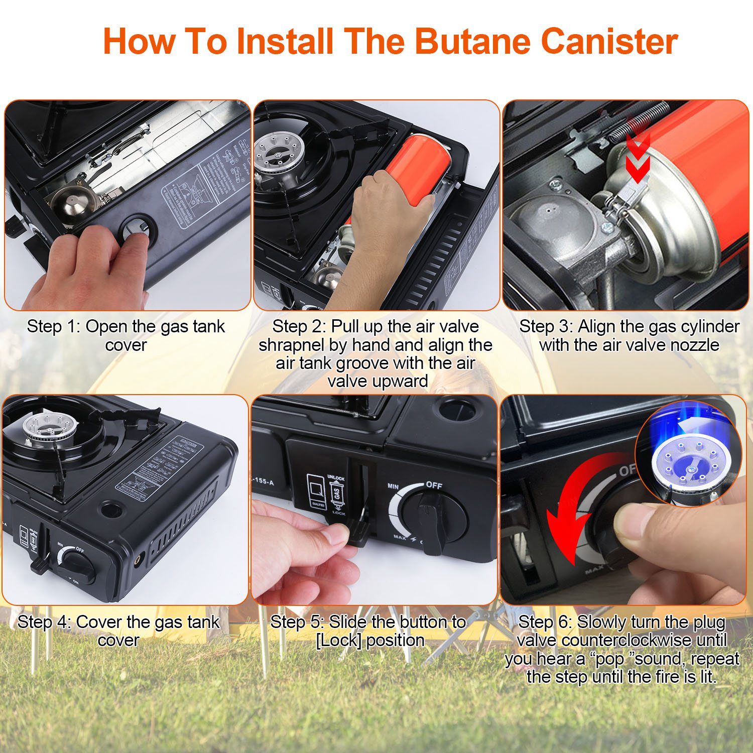 1Pc 3300W Portable Camping Stove Butane Canister Dual Fuel Burner Piezo Electric Ignition Single Burner With Automatic Tank Ejection Overpressure Cut Off Carry Case For Camping Hiking Picnic Fishing B — foto 2