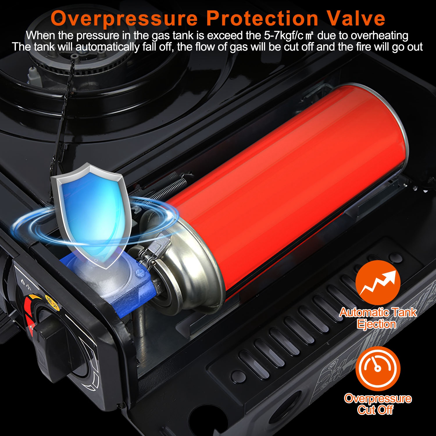 1Pc 3300W Portable Camping Stove Butane Canister Dual Fuel Burner Piezo Electric Ignition Single Burner With Automatic Tank Ejection Overpressure Cut Off Carry Case For Camping Hiking Picnic Fishing B — foto 13