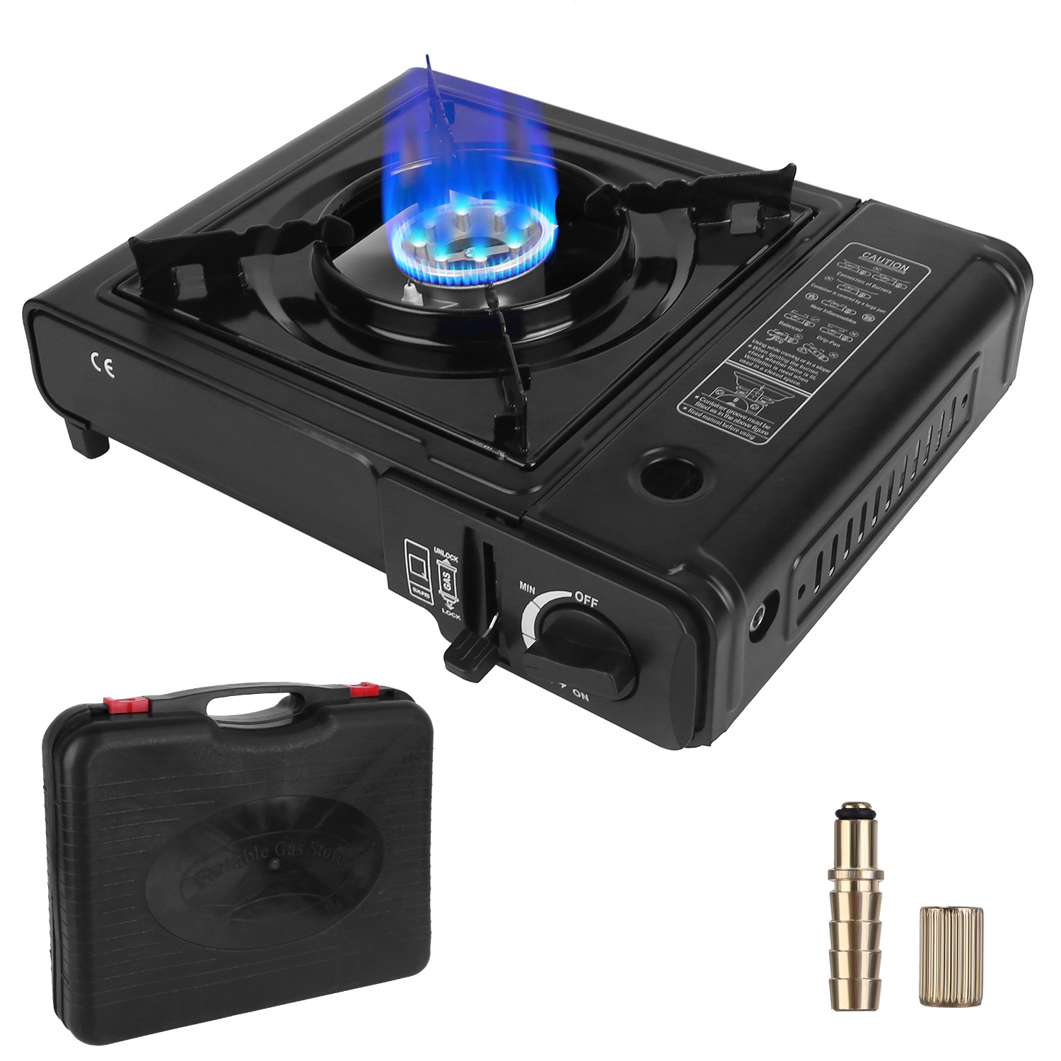 1Pc 3300W Portable Camping Stove Butane Canister Dual Fuel Burner Piezo Electric Ignition Single Burner With Automatic Tank Ejection Overpressure Cut Off Carry Case For Camping Hiking Picnic Fishing B — foto 14