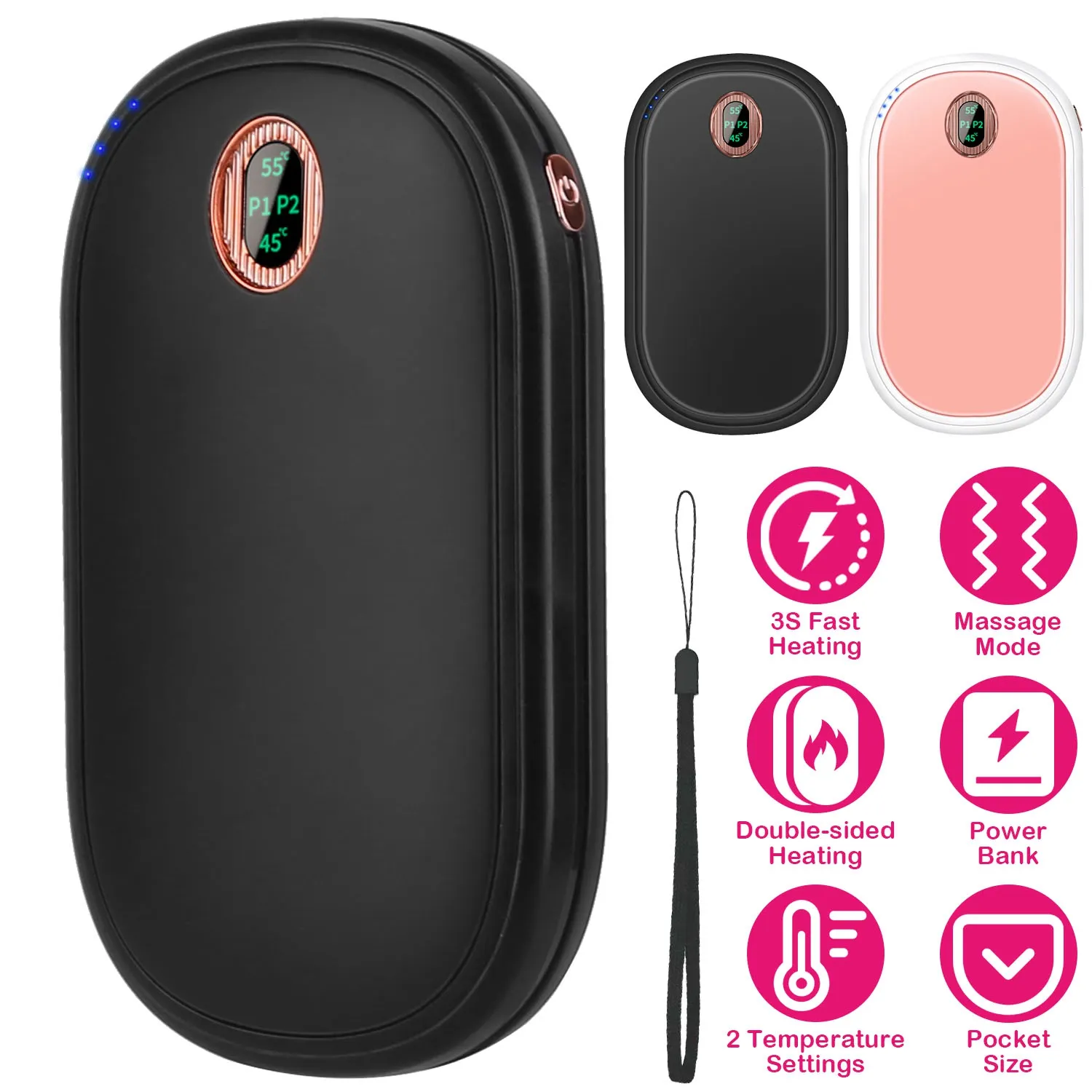Black-Pink Color Options -- Rechargeable Hand Warmer