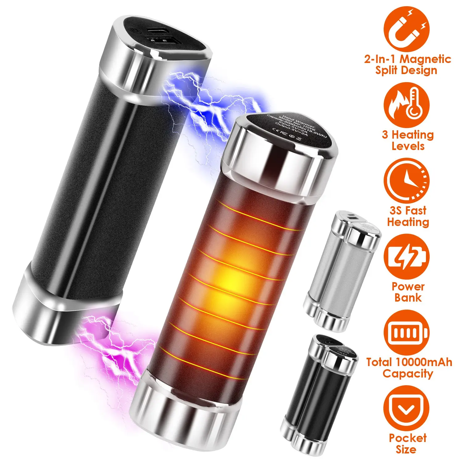 2 Packs Split-Magnetic Handwarmers In 1 Portable