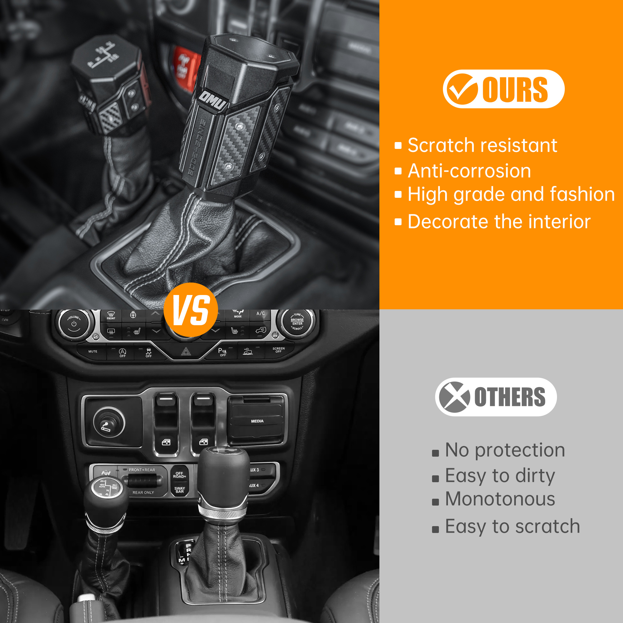 OMU Genesis Series Aluminum Alloy Gear Shif-t Knob  Automatic Transmission Shifter & Transfer Case Lever Handle Kit For Je Ep Wrangler JL Gladiator JT 2018-2024 Not Fit For Manual Transmission — foto 7