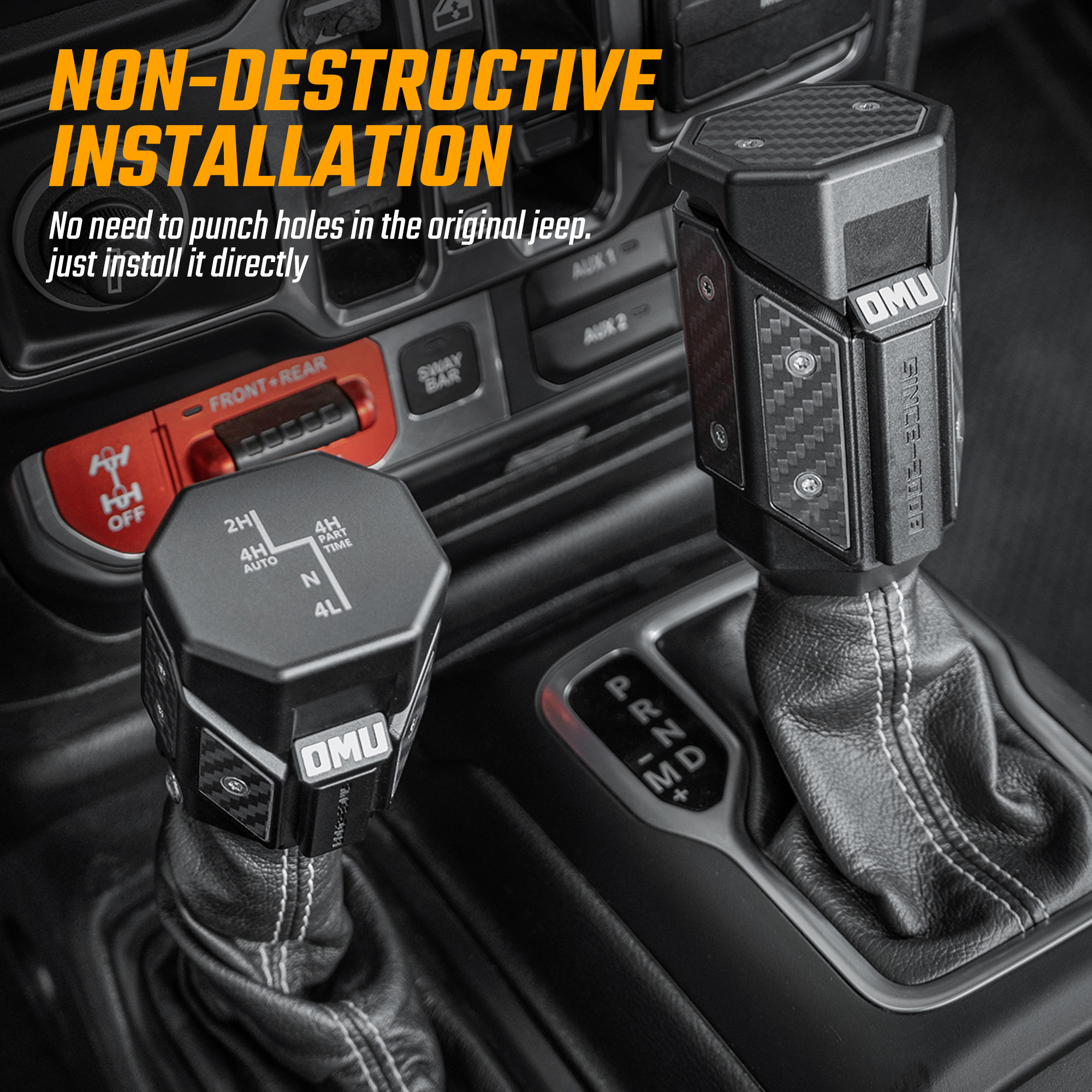 OMU Genesis Series Aluminum Alloy Gear Shif-t Knob  Automatic Transmission Shifter & Transfer Case Lever Handle Kit For Je Ep Wrangler JL Gladiator JT 2018-2024 Not Fit For Manual Transmission — foto 4