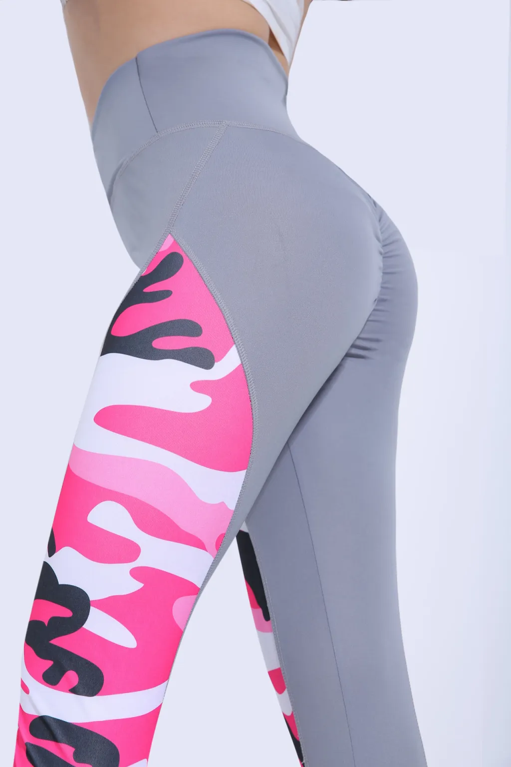 Camouflage Stitching Yoga Pants Women's Leggings - Grey Camouflage