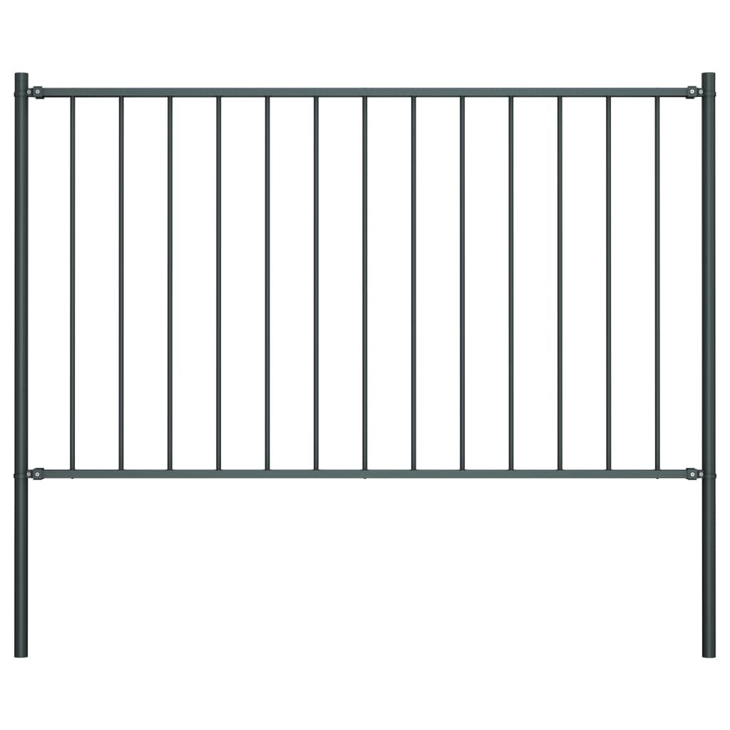 Fence Panel with Posts Powder-Coated Steel 1.81x0.75 m Anthracite