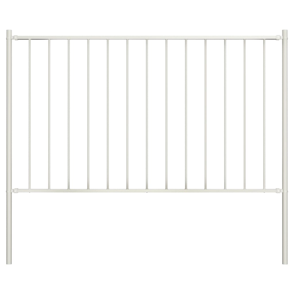 Fence Panel with Posts Powder-Coated Steel 1.81x0.75 m White