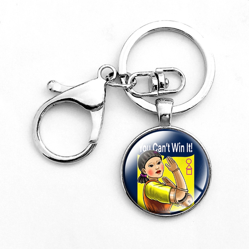 Squid game glass dome pendant keychain with clasp (7)