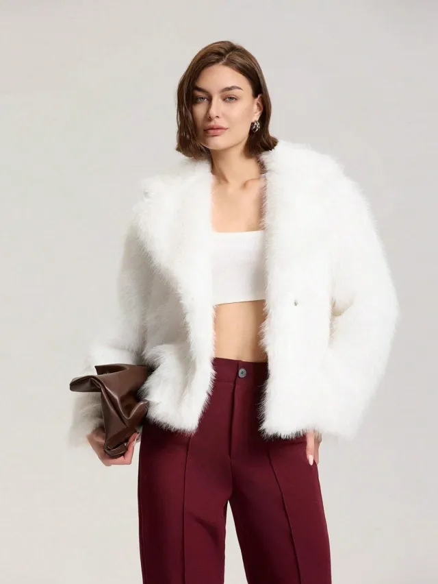 Fox Fur Thick Warm Long Sleeves Short Coat White - Shop at LoveMi